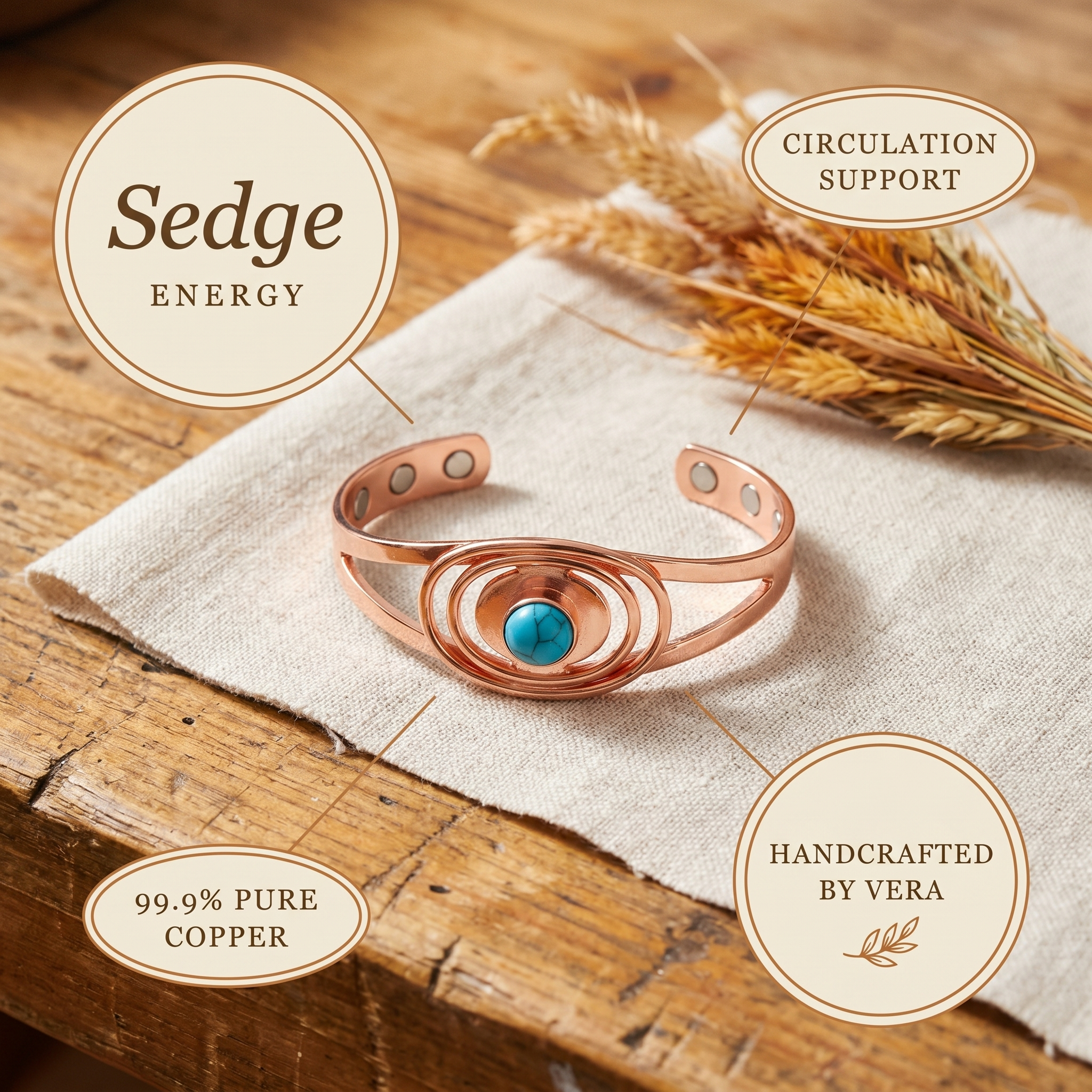Vera's Sedge Copper Bracelet